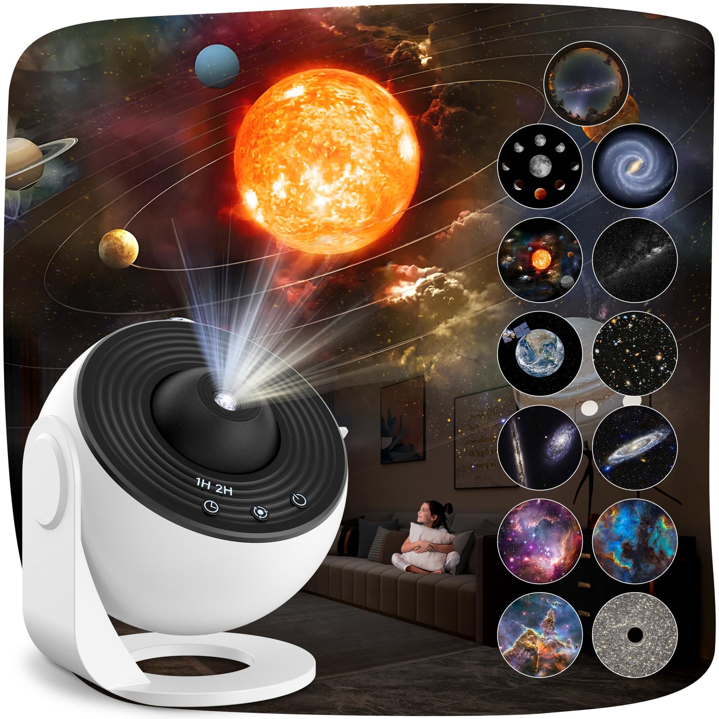 Proiector stele Starry Sky Mexllex + 12 discuri planete, LED pentru tavan