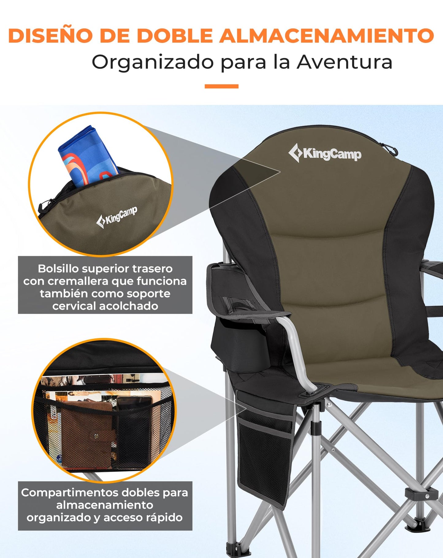 Scaun camping KingCamp Heavy Duty pliabil 250 kg suport lombar