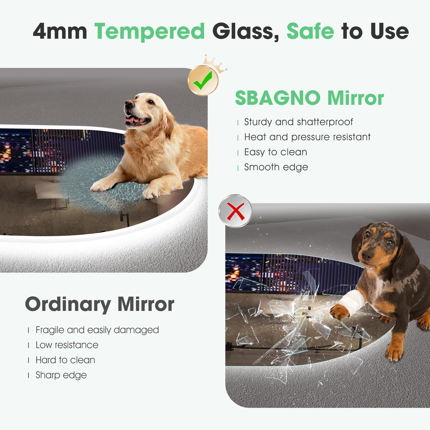 Oglinda baie Sbagno 100x60 cm LED anti-aburire