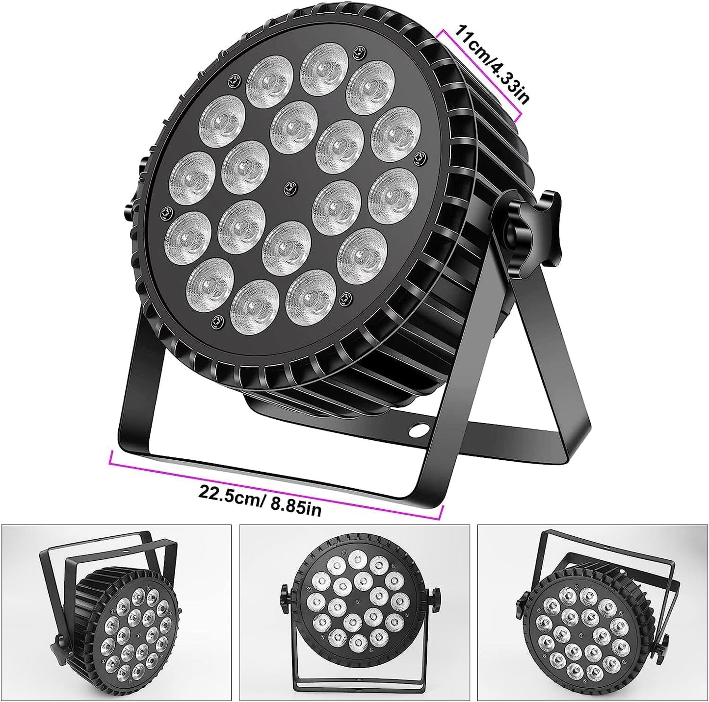 200 W 18 LED Par UV + RGB Stage Light Spotlight, DMX512 Disco Light, Party Light, 8CH Par Spotlight, Strobe/Sound/Active Mode Lighting DJ Light Effect for Show Bar Party Music Festival Halloween