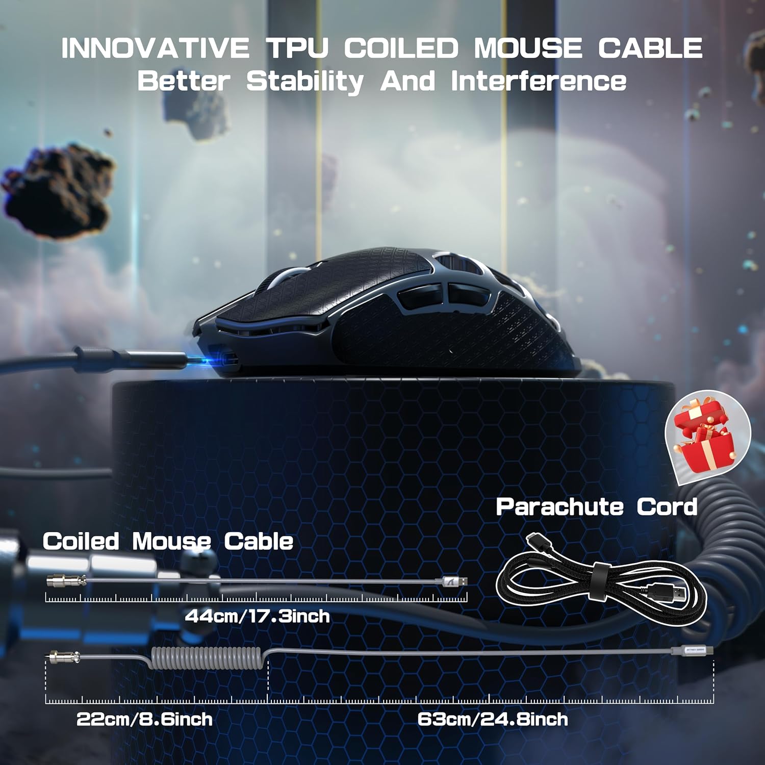 ATTACK SHARK R3PRO 46g Superlight Magnesium Alloy Mouse, 8000Hz Wireless Polling Rate, 26000 DPI, 2.4G/BT/Wired Gaming Mouse, PixArt PAW3395 Sensor G502, with Coiled Cable, PC/Mac, Grey