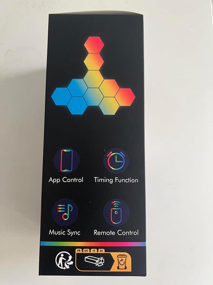 Amailtom Hexagon LED Lights, Smart Hexagon Gaming Wall Lights App & Remote Control, LED Light Panels Music Sync, DIY Geometry RGB Room Light for Gaming Room Living Bedroom Streaming, 7 Panels