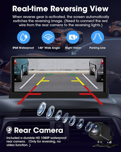 Navigatie Auto 10.26 inch cu Apple CarPlay si Android Auto, Ecran Multimedia Masina cu GPS, Bluetooth, Wi-Fi, Control Vocal Siri/Google, Montaj cu Suport Baza, Actualizare OTA – Model 2025