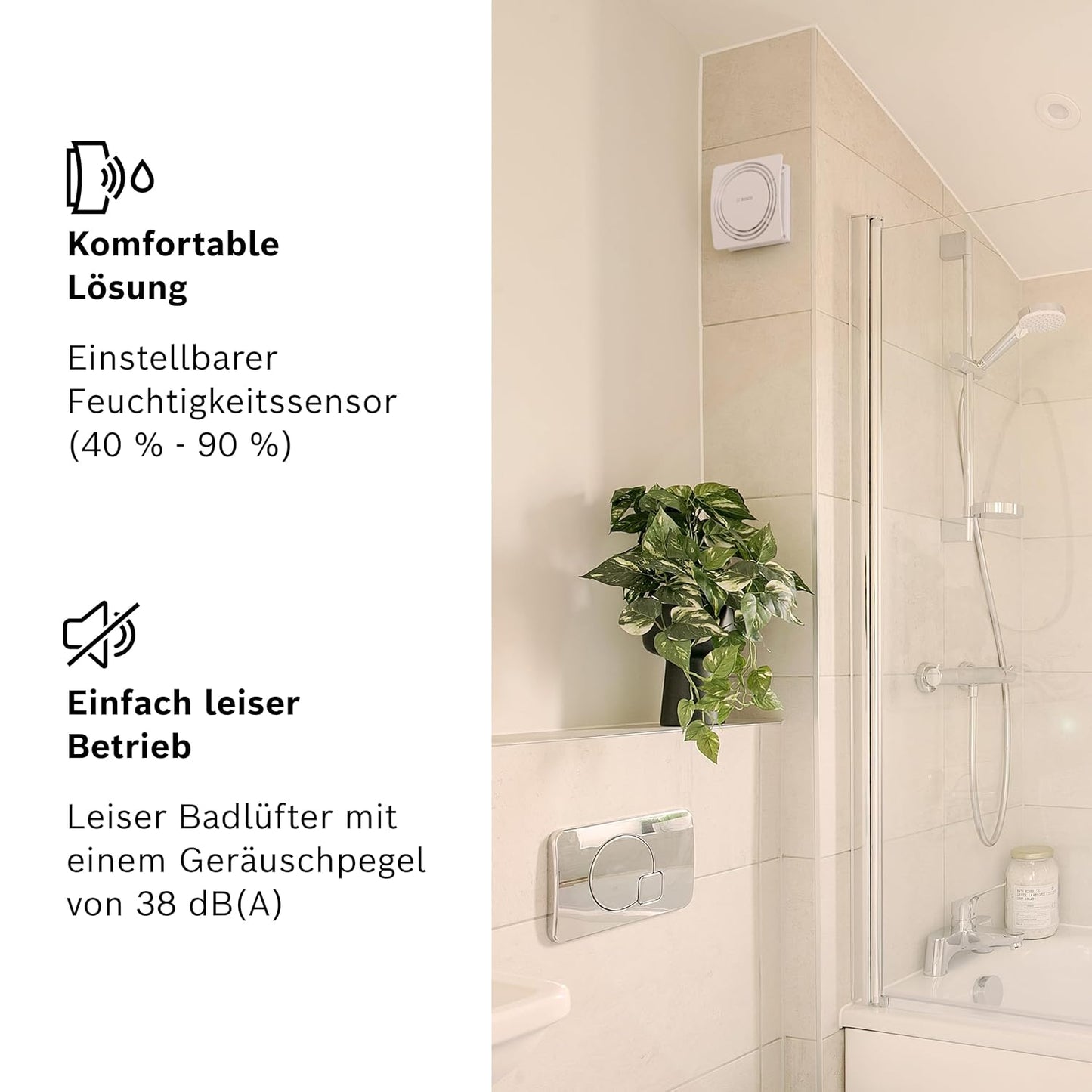 Bosch Quiet Bathroom Fan 1900 DH W125 - Bathroom Fan with Humidity Sensor