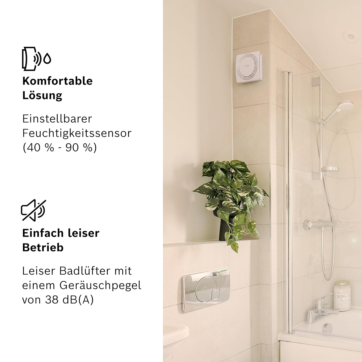 Bosch Quiet Bathroom Fan 1900 DH W125 - Bathroom Fan with Humidity Sensor