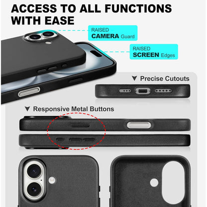 TUCCH Case for iPhone 16, [Magnetic Wireless Charging] Anti-Slip PU Leather Shockproof Phone Case, Slim Anti-Fingerprint Lightweight Protective Back Cover Compatible with iPhone 16 6.1" 2024, Black