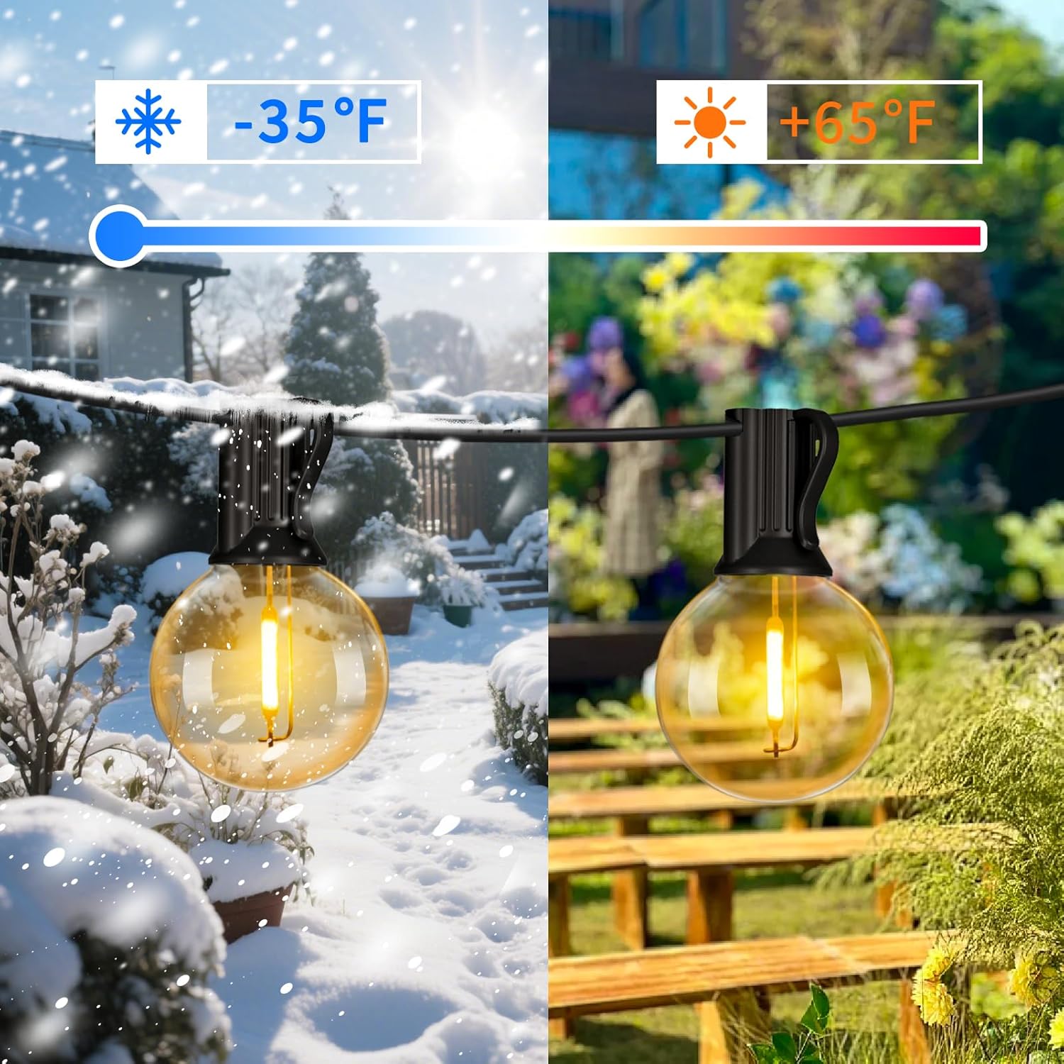 Outdoor String Lights 100FT,G40 50+2 Bulbs String Lights for Outside - 2700K Warm White, 25000H Long Life, IP45 Waterproof & Shatterproof, Mains Powered Garden Lights for Gazebo/Patio