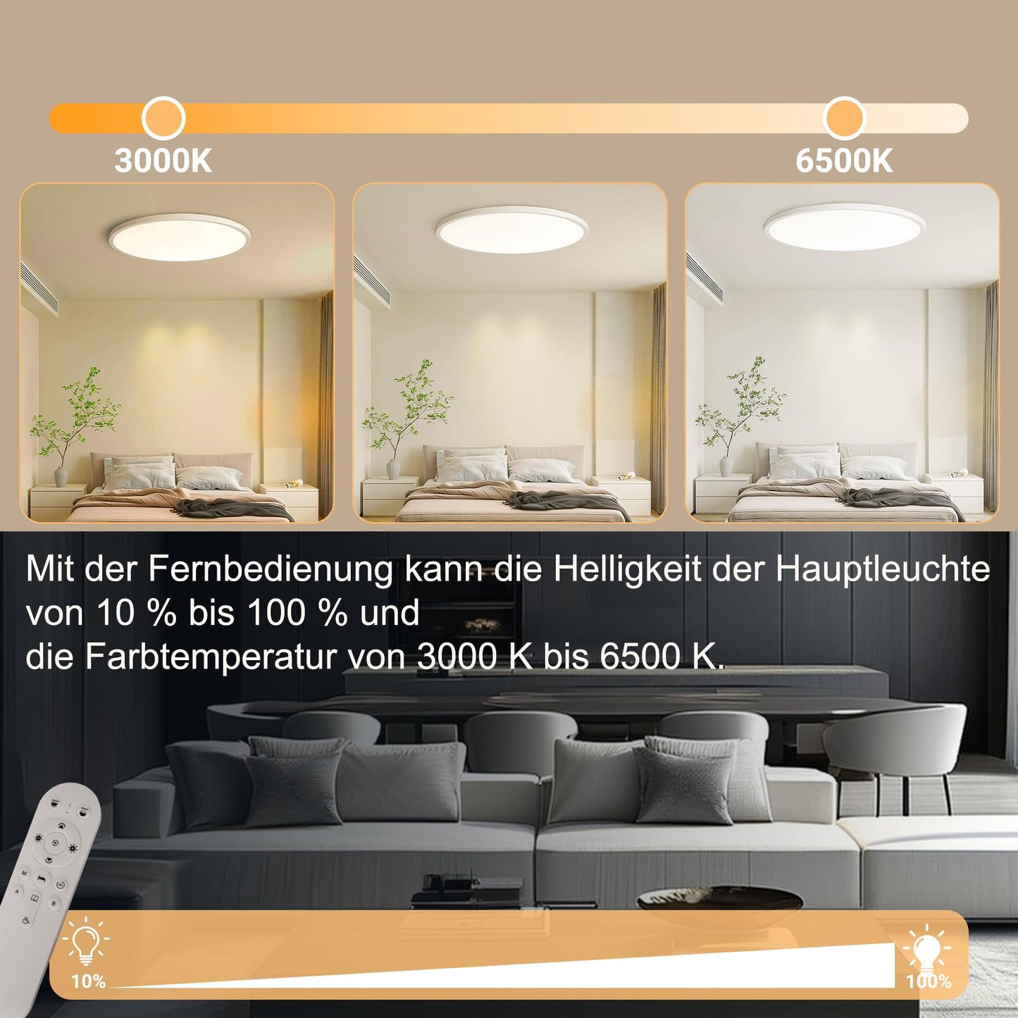 Plafoniera MoonYard LED 40 cm 36W 3900 lm cu telecomanda
