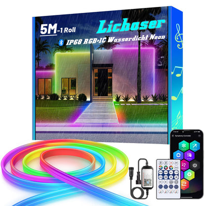 Lichaser 20 m RGB+IC Flexible Neon LED Strip Outdoor, Bluetooth Outdoor IP68 Neon LED Strip Sync with Music, 24 V DIY LED Strip Light Outdoor Waterproof for Patio, Garden Lighting (10 m x 2)
