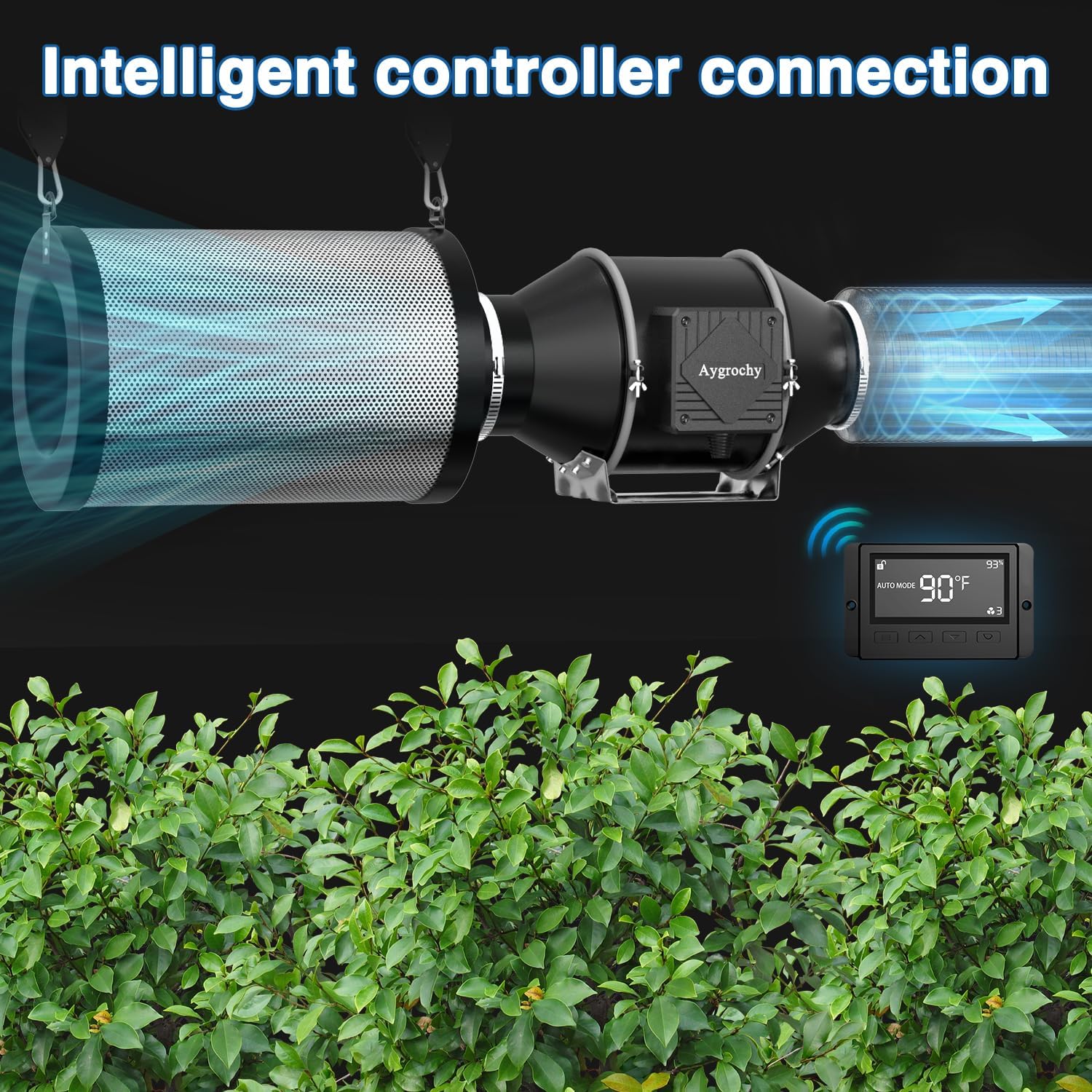 Aygrochy 100 mm Intelligent Duct Fan with Temperature and Humidity Control, Extractor Fan for Boosters, Grow Tents, Ventilation and Tente de Culture Hydroponique