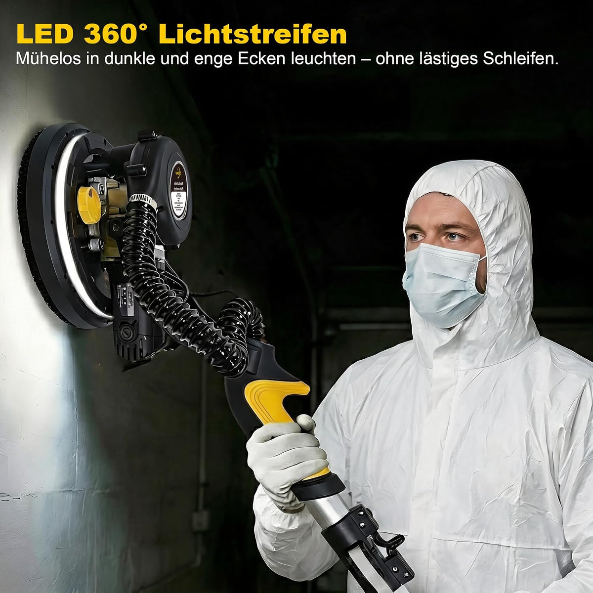 Slefuitor telescopic pentru gips-carton CUBEWAY, 750 W, cu aspirare praf, LED, 215 mm, galben
