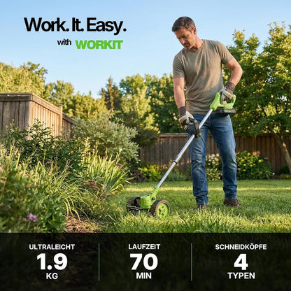 Motocoasa electrica WORKIT 3 in 1 800W cu 2 baterii 2.0Ah pentru gradina