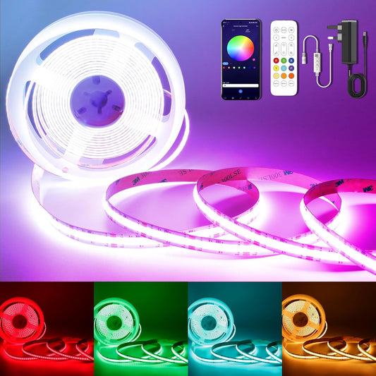 TTWAY 24V COB RGB LED Strip, 3M Addressable LED Strip Lights, Bluetooth RGBIC, App Control, LED Strips Multicolor, Timer Setting, LED Tape Strips for Home, Bedroom, TV, Kitchen Decor.