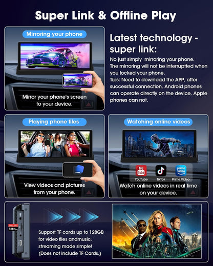 Navigatie Auto 10.26 inch cu Apple CarPlay si Android Auto, Ecran Multimedia Masina cu GPS, Bluetooth, Wi-Fi, Control Vocal Siri/Google, Montaj cu Suport Baza, Actualizare OTA – Model 2025