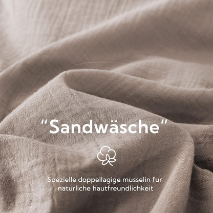 SOULFUL Double Muslin Bed Linen 200 x 200 cm Cotton, Bed Linen Sets 1 Duvet Cover with 2 Pillowcases 80 x 80 cm, Oeko-Tex Bed Linen Champagne Pink with Zip