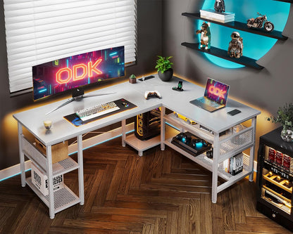 Birou gaming L-shape reversibil ODK, 2 prize + 2 USB, 168x120 cm
