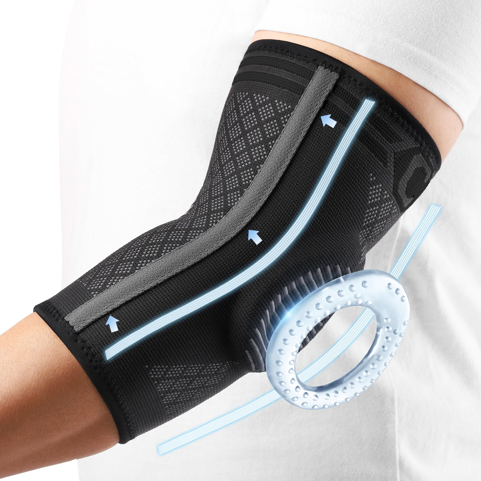 CAMBIVO 1 Pair Elbow Brace for Tendonitis and Tennis Elbow with Gel Pad and Dual Stabilizers, Arm Sleeves for Women & Men, Elbow Compression Sleeve for Golfer's Elbow, Weightlifting
