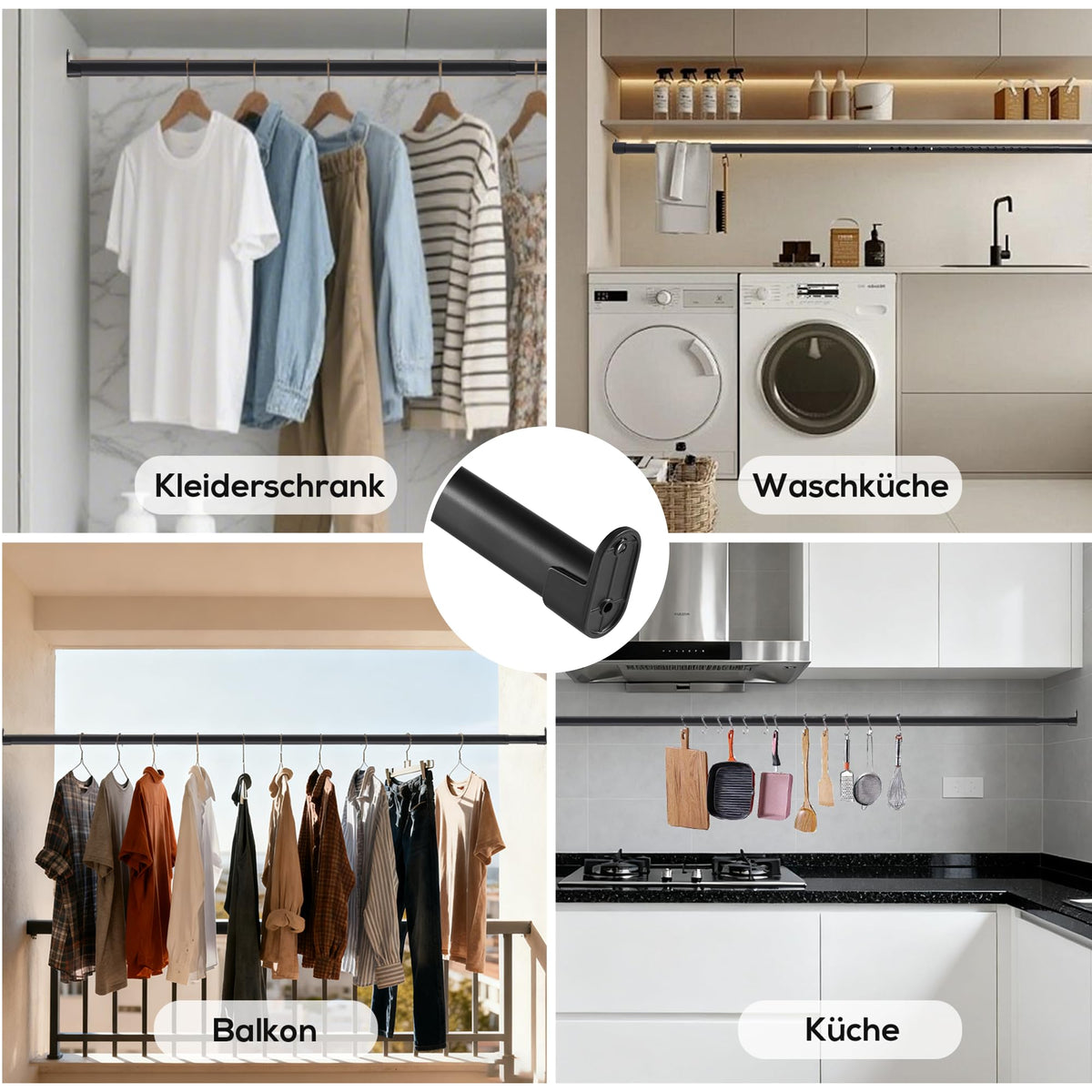 Suport haine Poskena extensibil 43-101 cm otel inoxidabil negru