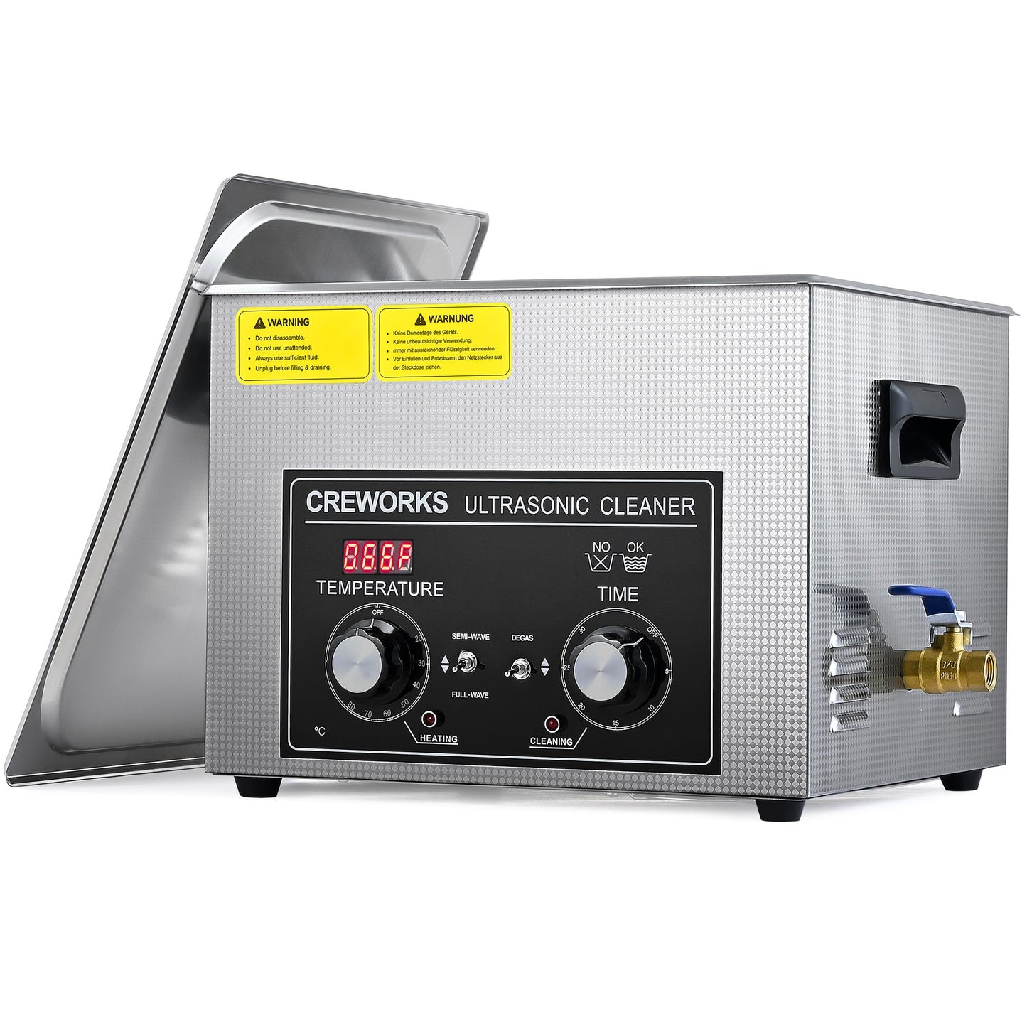 CREWORKS Ultrasonic Cleaning Device Stainless Steel 1.3 L Ultrasonic Cleaner with Heating Timer Ultrasonic Cleaner for Dentures Jewellery Glasses Watches Glasses Ultrasonic Cleaning Device with