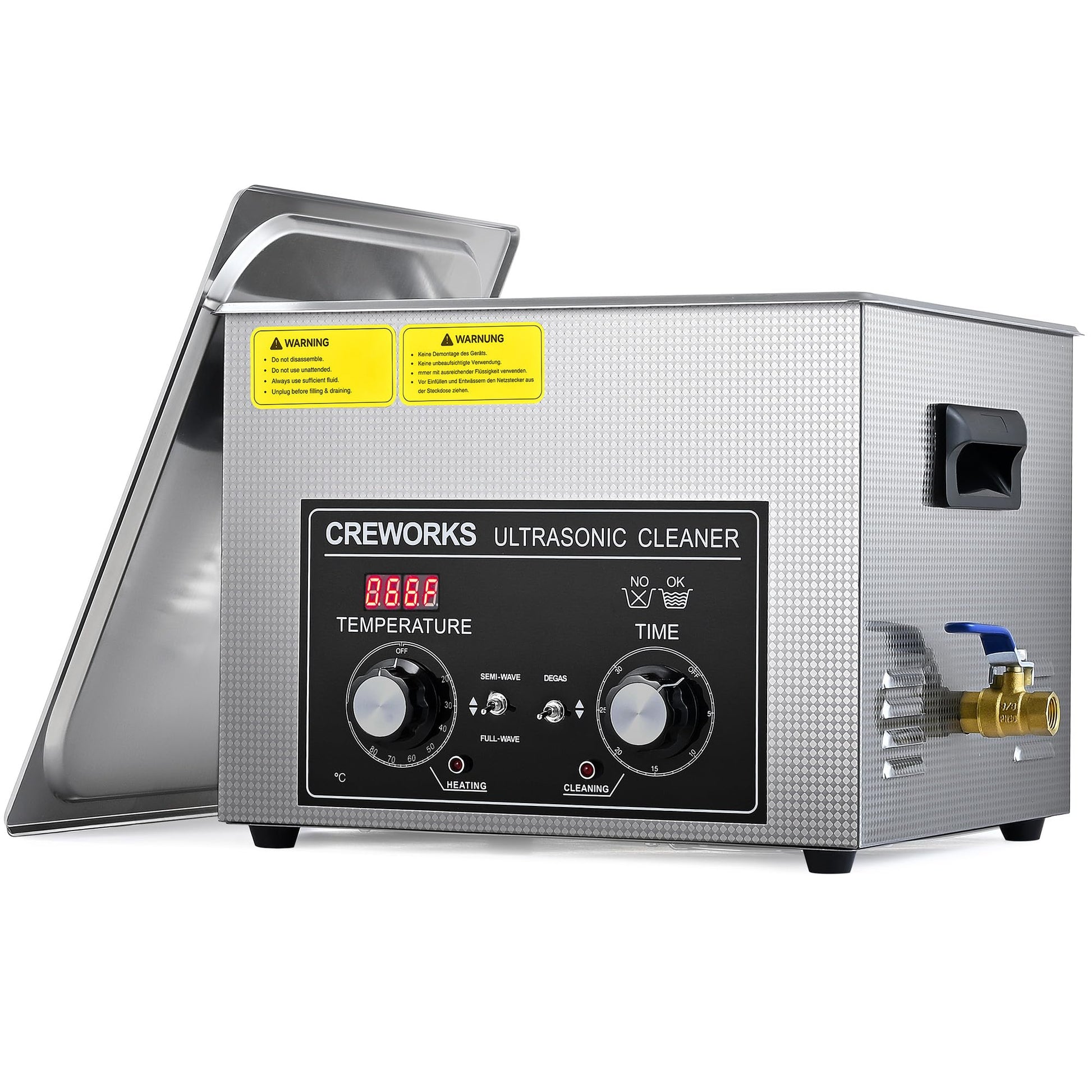 CREWORKS Ultrasonic Cleaning Device Stainless Steel 1.3 L Ultrasonic Cleaner with Heating Timer Ultrasonic Cleaner for Dentures Jewellery Glasses Watches Glasses Ultrasonic Cleaning Device with