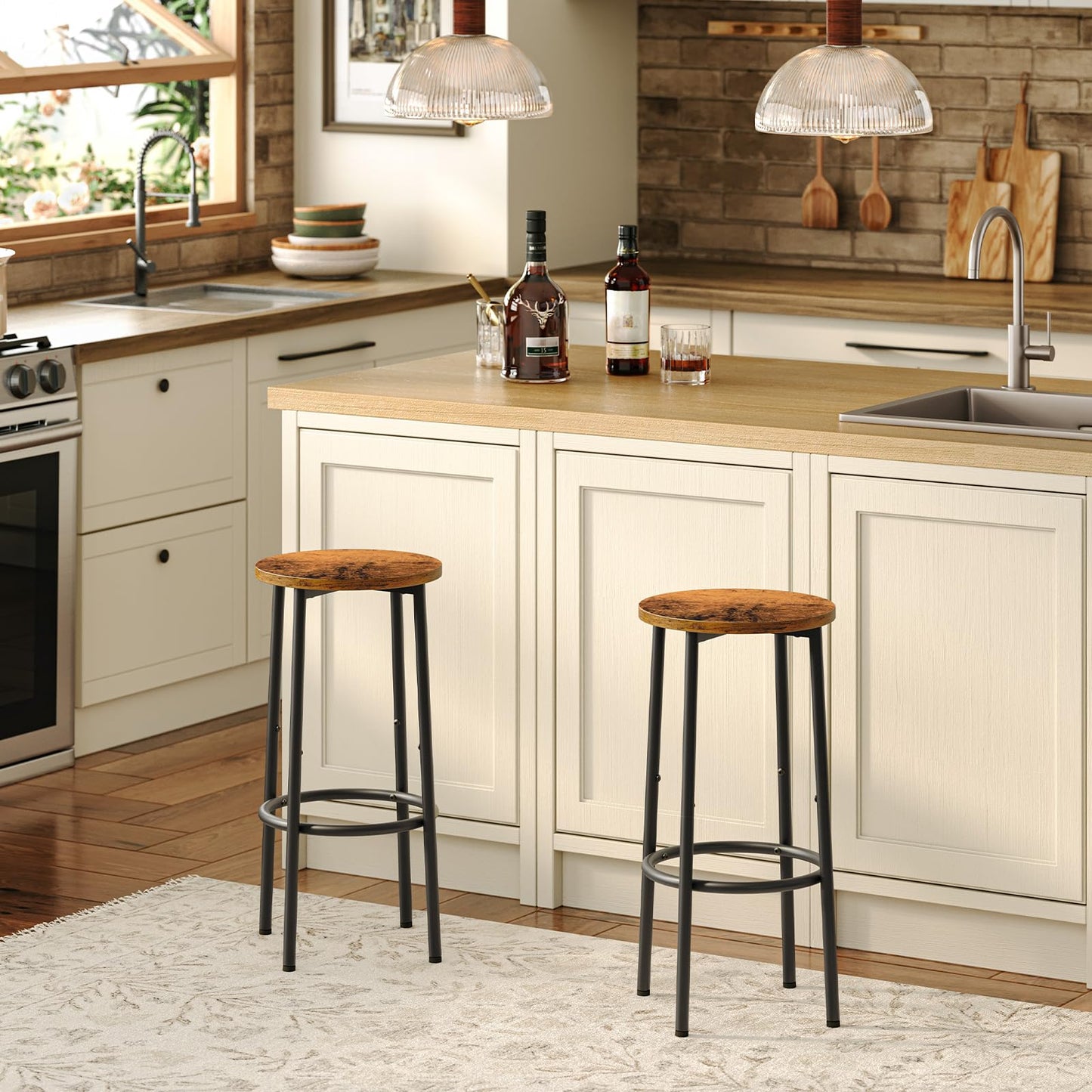 Scaune de bar HOOBRO BF03BYP401 Set 4 Rustic Brown 25.2 inch