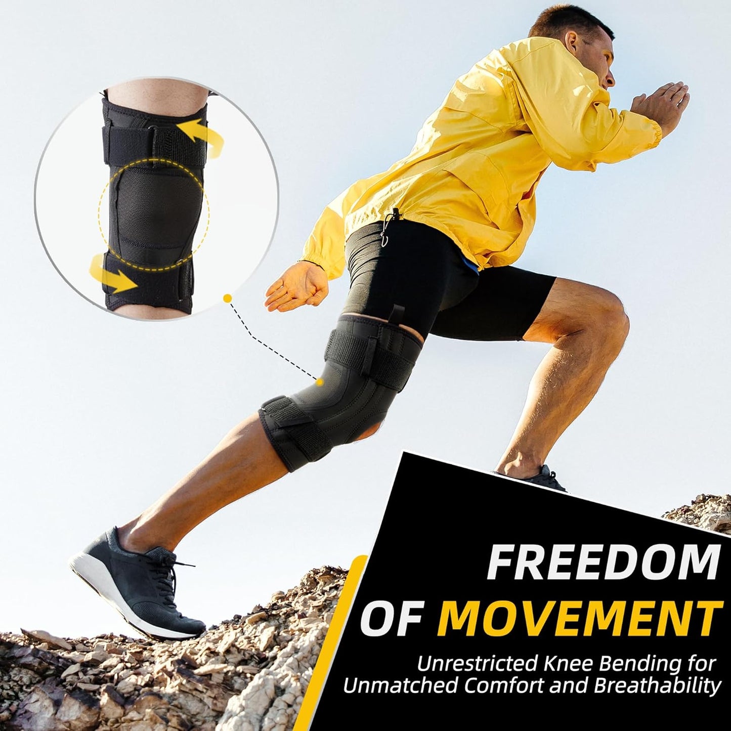 CAMBIVO Knee Brace for Women Men, Adjustable Knee Support and Compression Sleeve for Pain Relief, Meniscus Tear, Hinged Knee Brace with Side Stabilizers, Ideal for Weightlifting and Running(1 Pack)