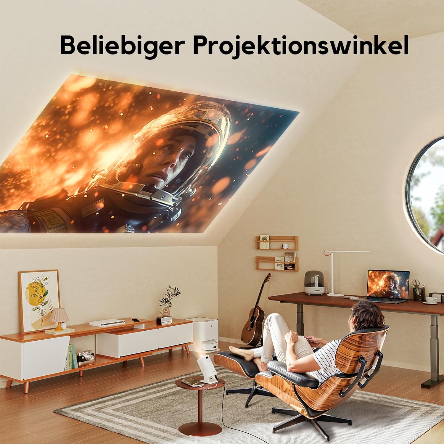 AKIYO Mini Beamer【Automatische Trapezkorrektur】200 ANSI Beamer Handy Full HD 1080P Unterstützt mit Bluetooth 5.2, 270° Drehung und 50% Zoom Projektor Kompatibel mit iOS/Android/PS5/Fire Stick/HDMI/USB