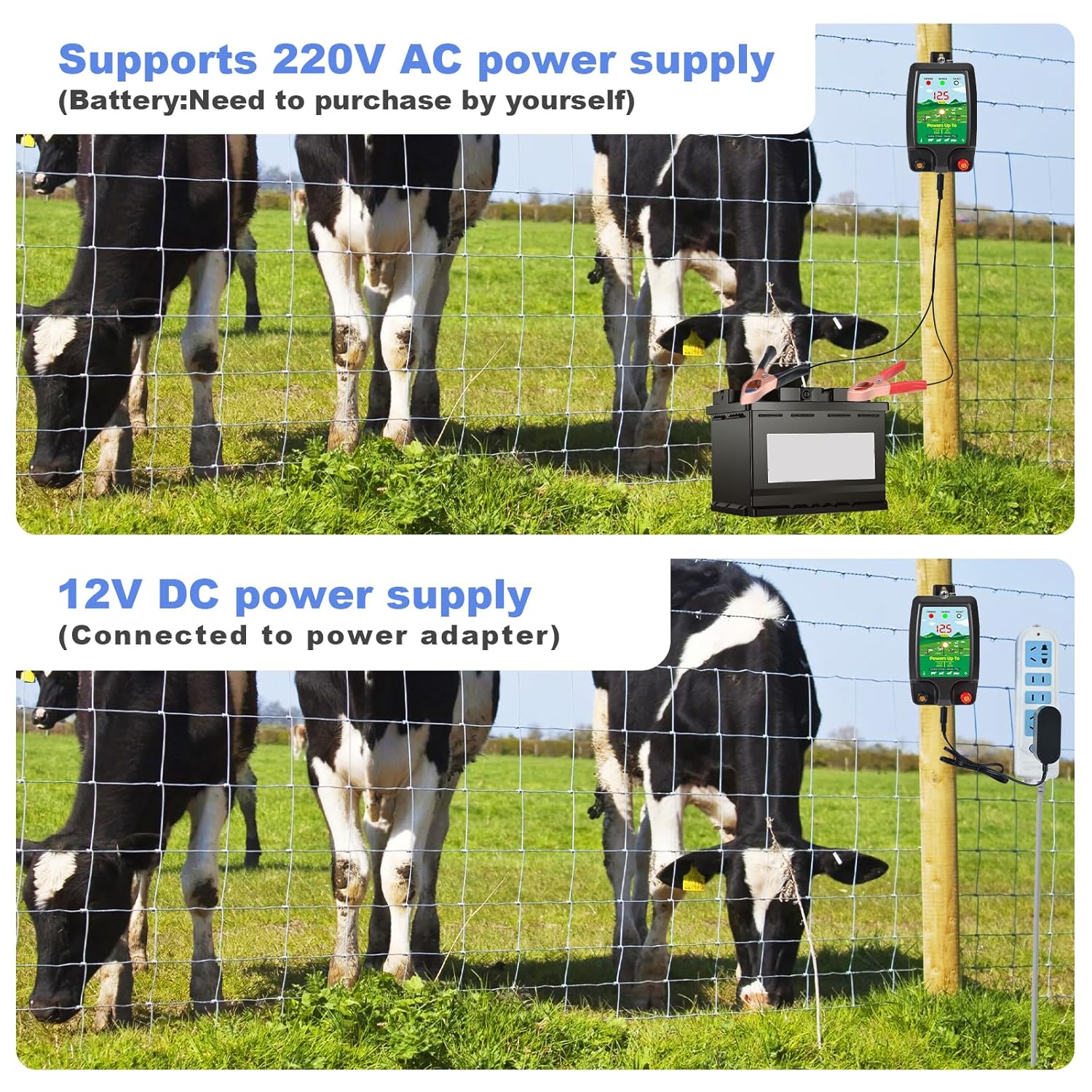 10KM Electric Fence Fencing Device Electric Fence for Animals Poultry Breeding Shepherd Waterproof Fencing Tool (Black)