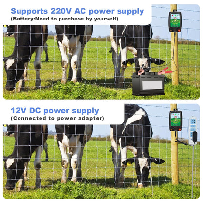 10KM Electric Fence Fencing Device Electric Fence for Animals Poultry Breeding Shepherd Waterproof Fencing Tool (Black)