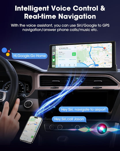 Navigatie Auto 10.26 inch cu Apple CarPlay si Android Auto, Ecran Multimedia Masina cu GPS, Bluetooth, Wi-Fi, Control Vocal Siri/Google, Montaj cu Suport Baza, Actualizare OTA – Model 2025