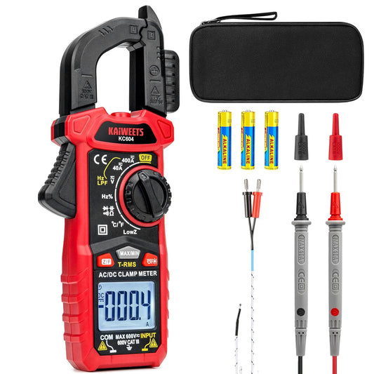 KAIWEETS Current Clamp AC DC, Current Meter True-RMS 4000 Count, Clamp Ammeter Torch Backlight for Measuring AC/DC Voltage Current Temperature Continuity Diode NCV, KC604