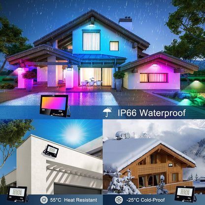 DUSKTEC LED RGB Floodlight Outdoor 80W,Colour Changing Smart Flood Lights with Plug IP66 Waterproof, Plug-in Outdoor Garden Lighting Mains Powered 800W Equivalent with APP Controlled,2 Pack