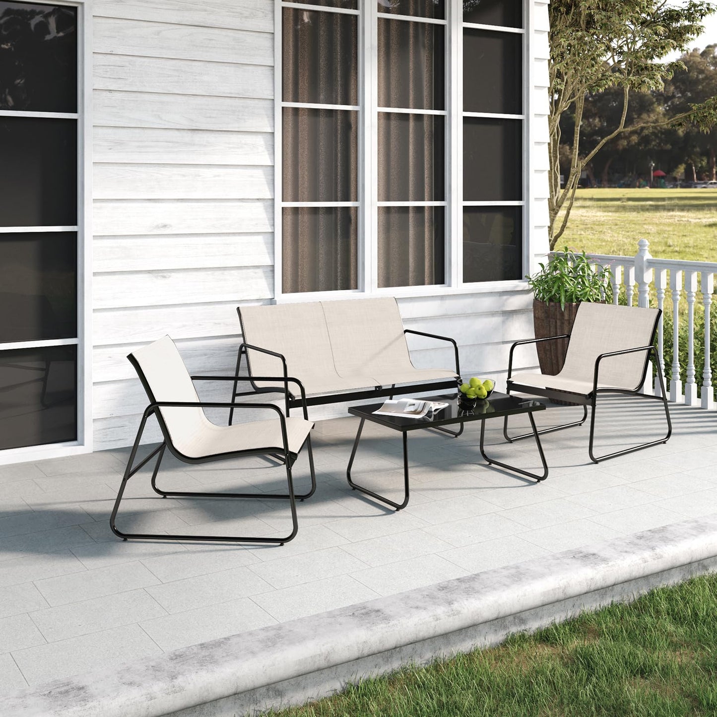 Set mobilier gradina Grand patio 4 piese, cadru otel, bej