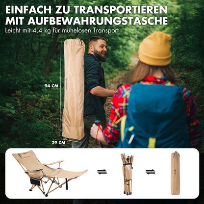 Scaun camping VILLEY pliabil cu suport picioare 150 kg kaki