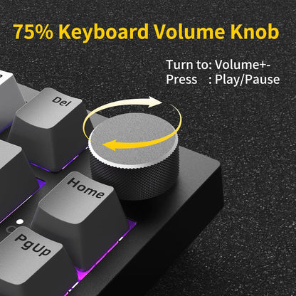 AK820 75% Wired RGB Gasket Mechanical Keyboard with Volume Knob, South Facing LED, Poron Foam, PBT Keycaps, Custom Programmable Hot-Swap Keyboard