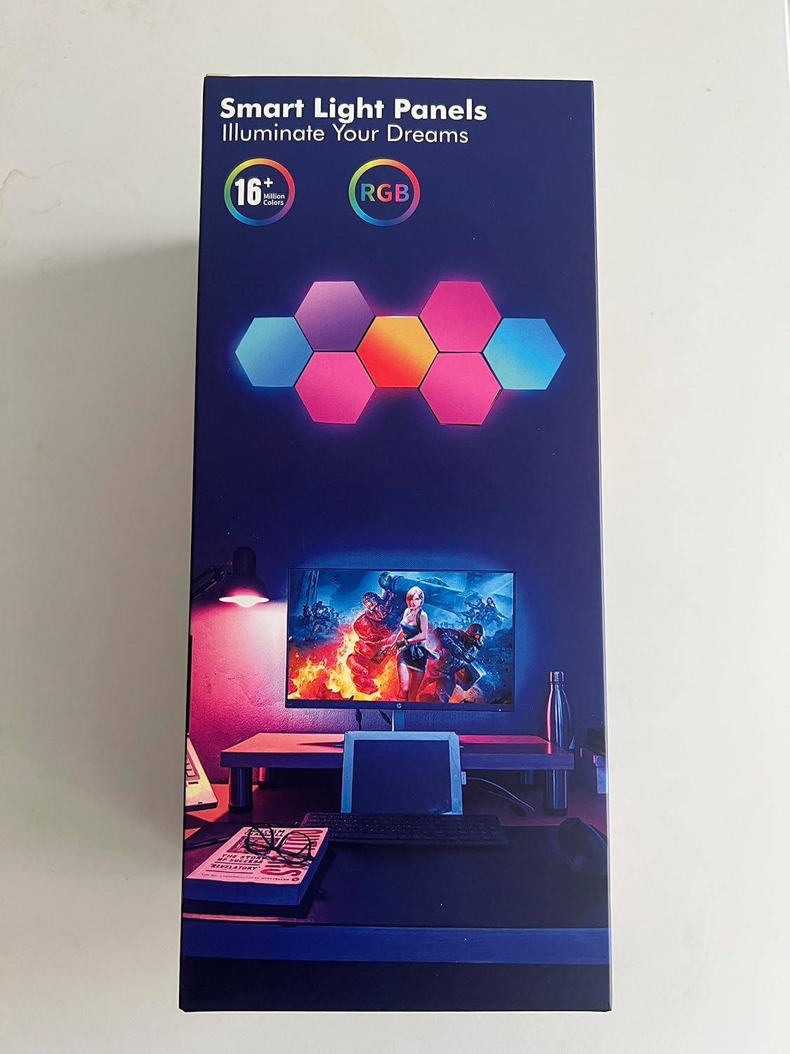 Amailtom Hexagon LED Lights, Smart Hexagon Gaming Wall Lights App & Remote Control, LED Light Panels Music Sync, DIY Geometry RGB Room Light for Gaming Room Living Bedroom Streaming, 7 Panels