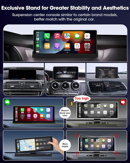 Navigatie Auto 10.26 inch cu Apple CarPlay si Android Auto, Ecran Multimedia Masina cu GPS, Bluetooth, Wi-Fi, Control Vocal Siri/Google, Montaj cu Suport Baza, Actualizare OTA – Model 2025