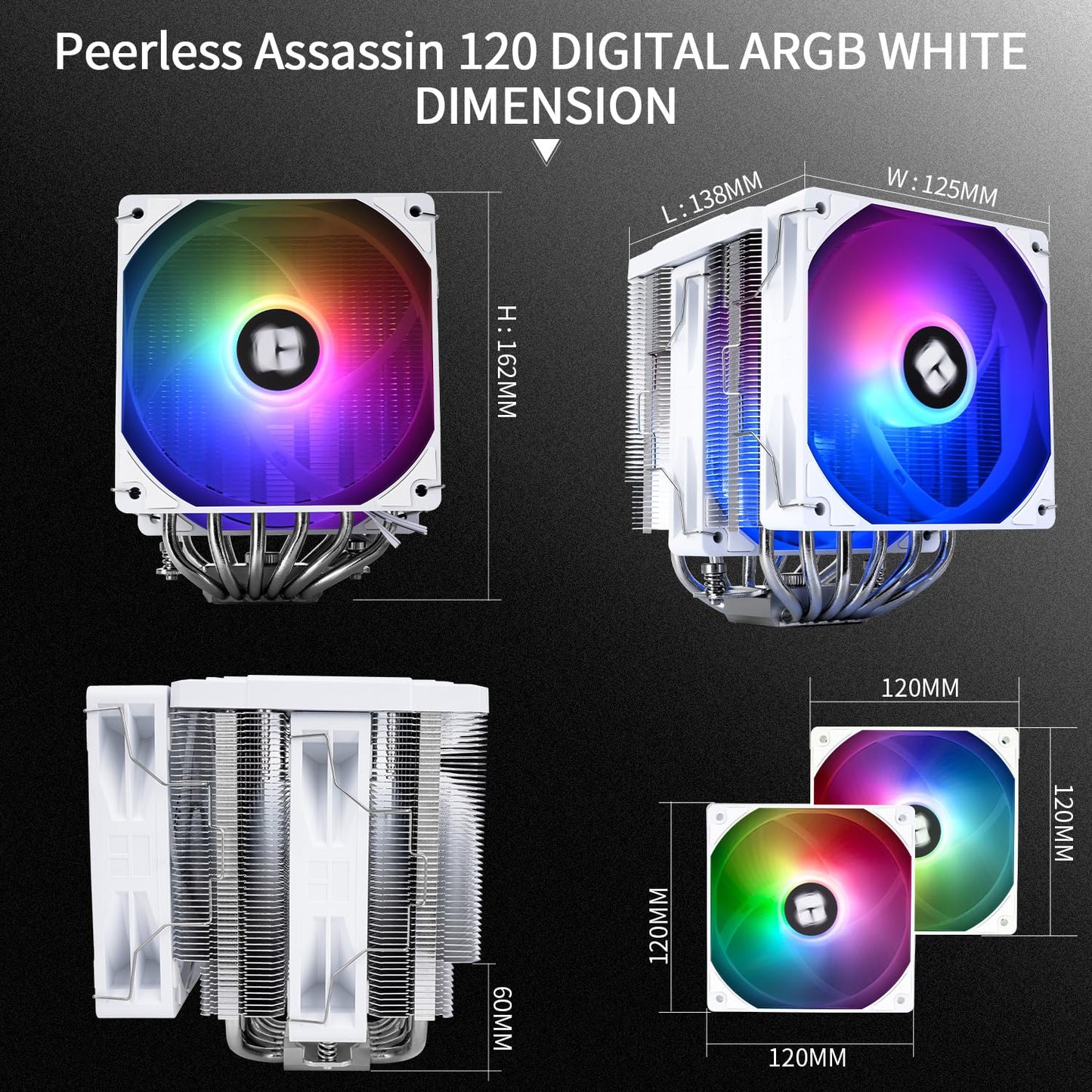 Thermalright Peerless Assassin 120 Digital ARGB White CPU Air Cooler, Digital Screen Top Cover,6 Heatpipes Computer CPU Cooler, for AM4/AM5,Intel LGA1700/1851/1150/1151/1200, PC Cooler-White ARGB