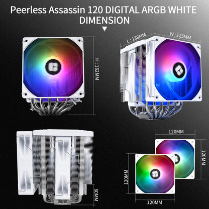 Thermalright Peerless Assassin 120 Digital ARGB White CPU Air Cooler, Digital Screen Top Cover,6 Heatpipes Computer CPU Cooler, for AM4/AM5,Intel LGA1700/1851/1150/1151/1200, PC Cooler-White ARGB