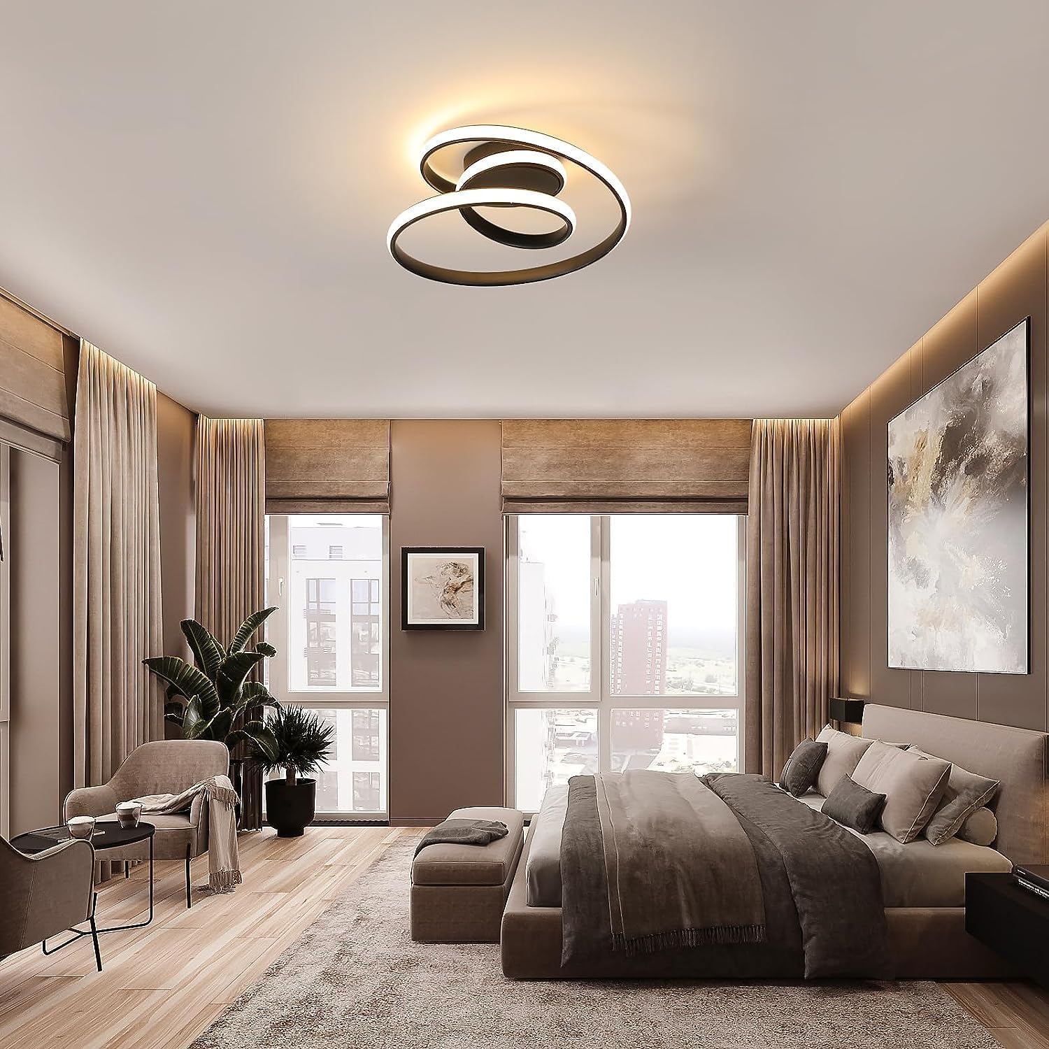 Comely Ceiling Light LED, 36 W Creative Spiral Design Ceiling Light Black Bedroom Lamp, Modern Ceiling Light LED Warm White 3000 K for Living Room, Dining Room, Kitchen, Hallway