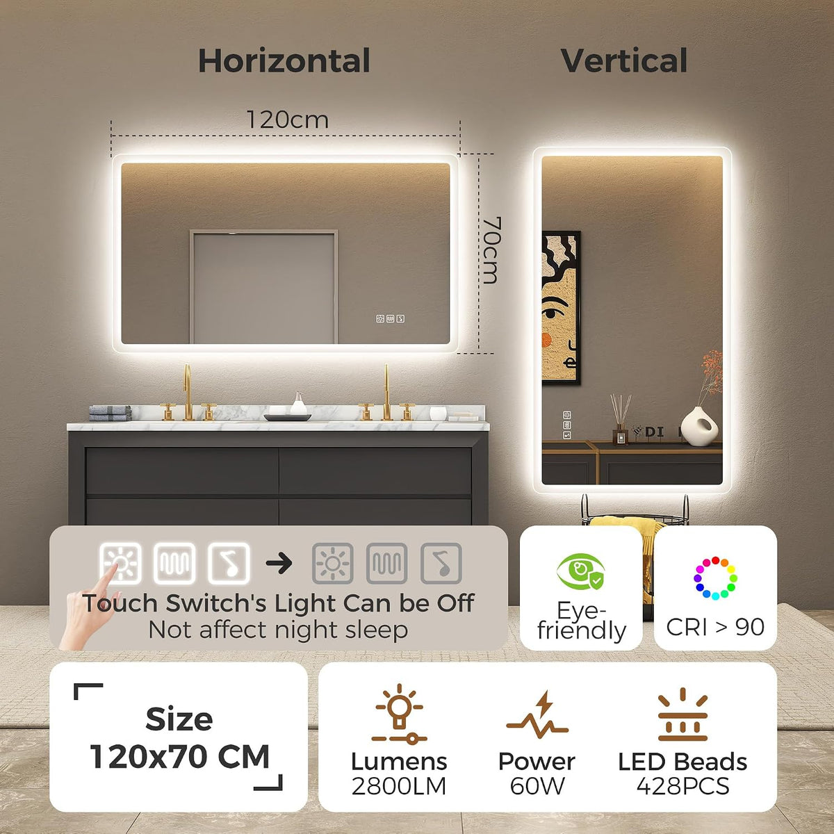 Oglinda de baie STARLEAD cu iluminare reglabila, Bluetooth, 70 x 120 cm, M3017 Madrid Silver