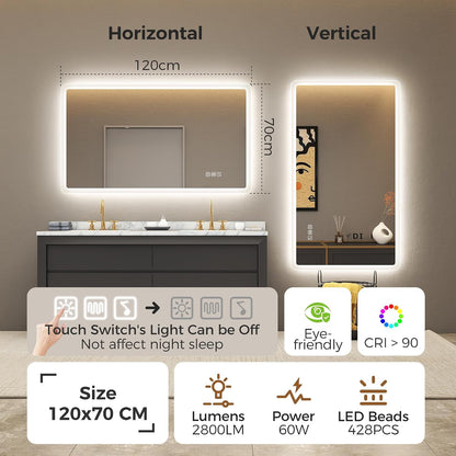 Oglinda de baie STARLEAD cu iluminare reglabila, Bluetooth, 70 x 120 cm, M3017 Madrid Silver