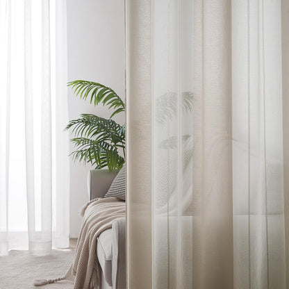 MRTREES Voile Curtains 102 Drop 2 Panels Cream and White Eyelet Voile Curtain with Stripe Design Semi Sheer Curtains For Kids Living Room Bedroom Kitchen Curtains 55x102 Inch 140x260 cm