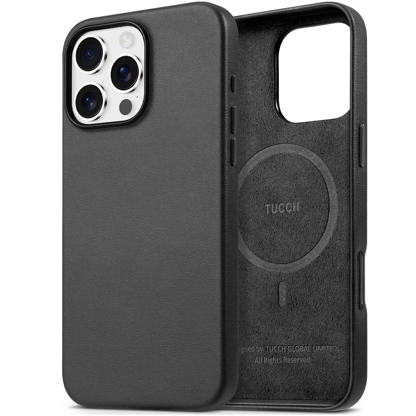 TUCCH Case for iPhone 16, [Magnetic Wireless Charging] Anti-Slip PU Leather Shockproof Phone Case, Slim Anti-Fingerprint Lightweight Protective Back Cover Compatible with iPhone 16 6.1" 2024, Black