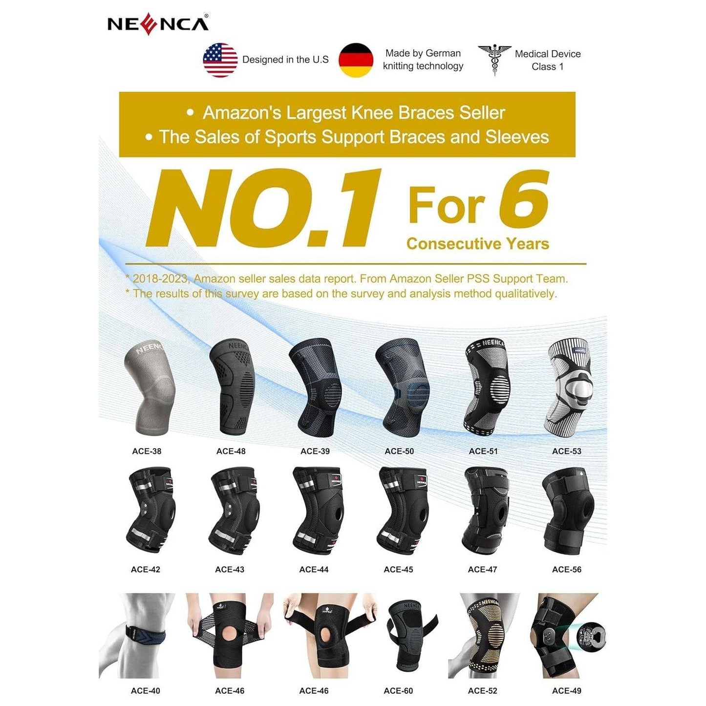 NEENCA Professional Knee Brace for Knee Pain, Hinged Knee Support with Patented X-Strap Fixing System, Strong Stability for Pain Relief, Arthritis, Meniscus Tear, ACL, PCL, MCL, Runner, Sport, Workout