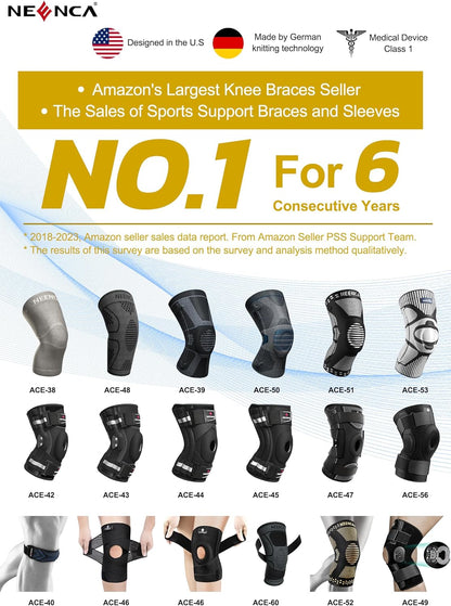 NEENCA Knee Brace for Knee Pain, Compression Knee Support with Air Mesh Fabric, Adjustable Knee Wrap with Side Stabilizers, Ultra-Soft Bandage for Sports, Running, Meniscus Tear, ACL, Arthritis Relief