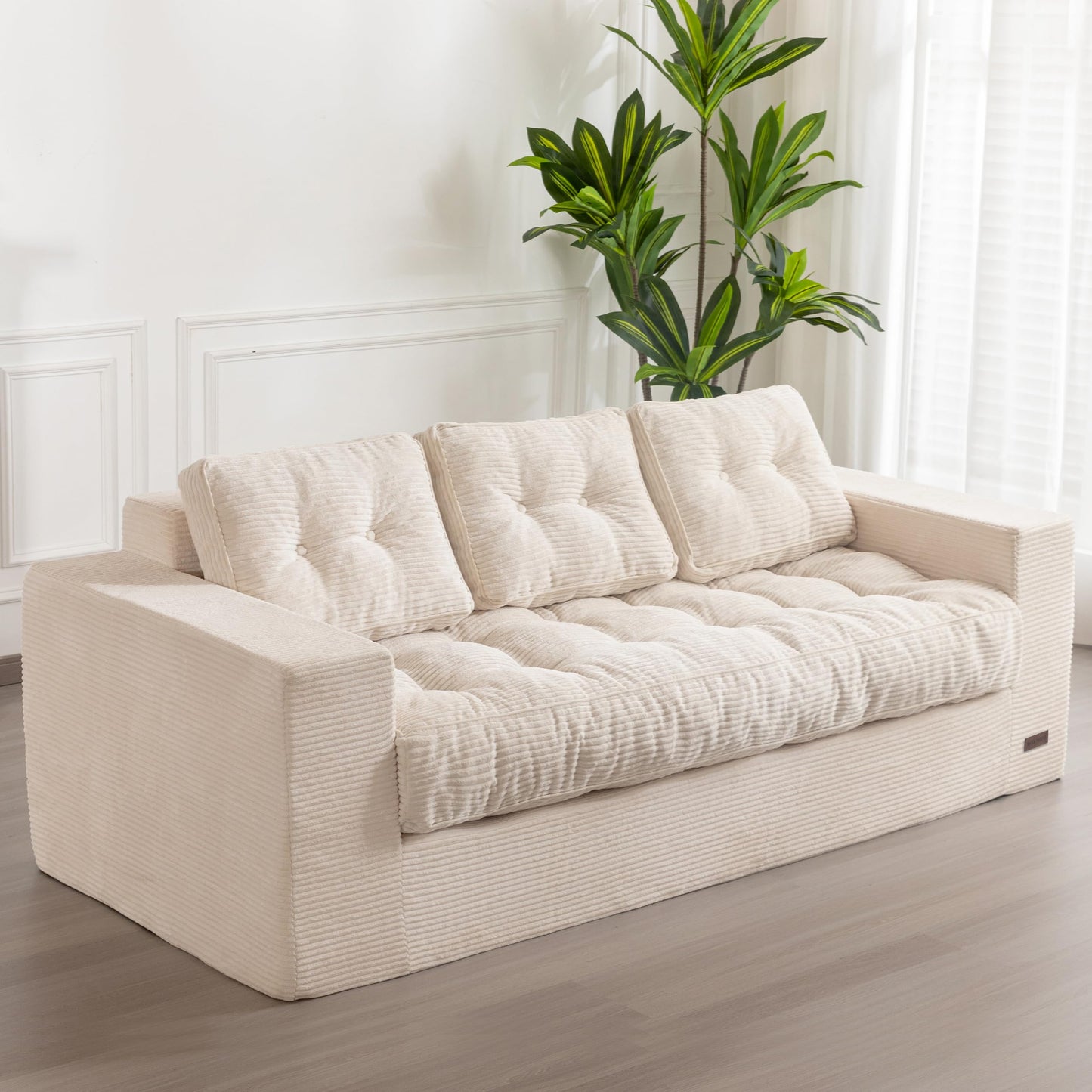 Canapea MAXYOYO 3 Seater Corduroy 190 cm, cu brate si tufting