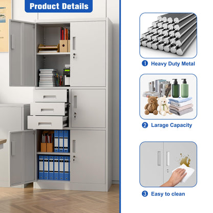 Dulap metalic dosare SUPEER 180x80x40 cm cu 5 usi si 3 sertare, incuietoare