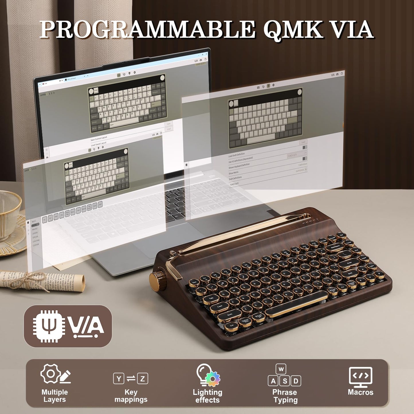 Tastatura YUNZII QL75 Retro Mecanic Wireless RGB 84 taste