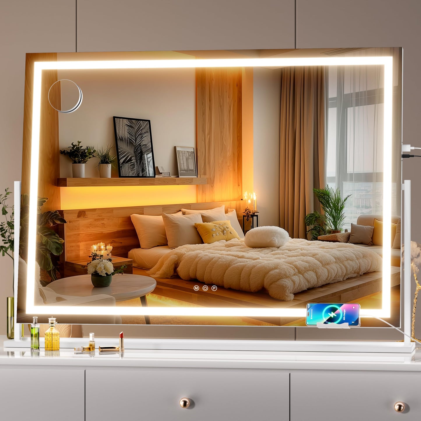 Oglinda cosmetica Hasipu 55x45 cm LED 10x, 3 temperaturi lumina